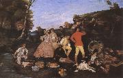 Gustave Courbet Hunter-s picnic oil painting reproduction